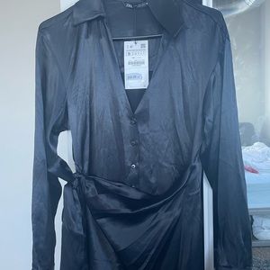 Zara Black Satin Blazer Dress